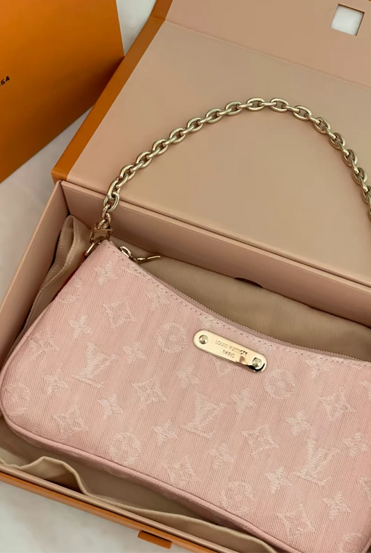 “LV“ SMALL LIGHT PINK DENIM BAG