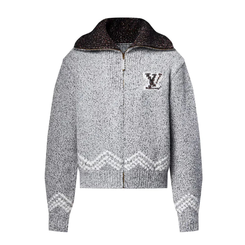 Designer Zip-Strickjacke – Grau-Melange LV07