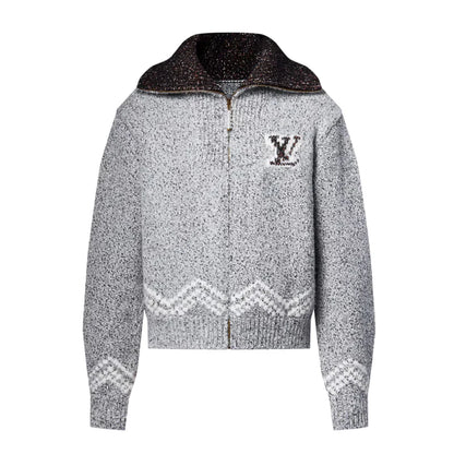 Designer Zip-Strickjacke – Grau-Melange LV07