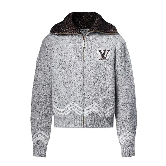 Designer Zip-Strickjacke – Grau-Melange LV07